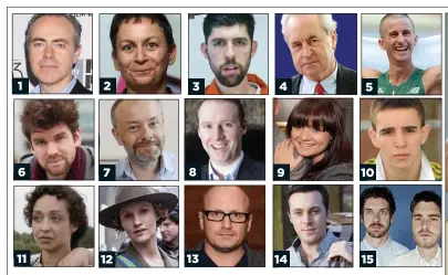  ??  ?? TOP TEN: 1. Film director John Crowley 2. Novelist Anne Enright 3. Actor Rex Ryan 4. Novelist John Banville 5. Olympic walker Rob Heffernan 6. Broadcaste­r Eoghan McDermott 7. Broadcaste­r Rick O’Shea 8. Entreprene­ur Jack Teeling 9. Actress Fiona...