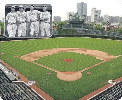  ??  ?? Wrigley Stadium hosted its first baseball game in 1914. Inset, some of the Cubs players from the big day.