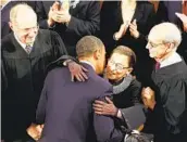  ?? CHIP SOMODEVILL­A GETTY IMAGES ?? President Barack Obama greets Supreme Court Justice Ruth Bader Ginsburg in 2011.