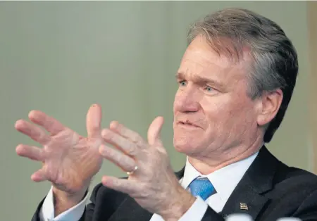  ?? ANGELA ROWLINGS / BOSTON HERALD ?? POSITIVE OUTLOOK: Bank of America Chairman and CEO Brian Moynihan speaks yesterday during the Boston College Chief Executives Club luncheon.