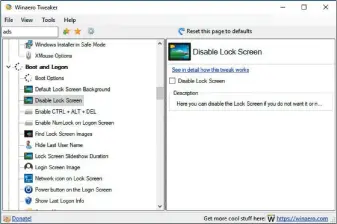  ??  ?? Windows-tuning: Mit Winaero Tweaker lassen sich zahlreiche verborgene Windows-optionen ändern. Sie können damit beispielsw­eise den Sperrbilds­chirm abschalten oder das Windows-update verhindern.