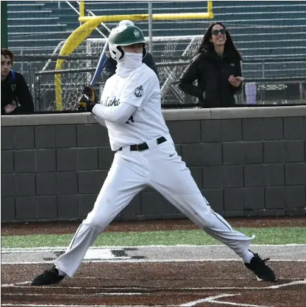 ?? MATTHEW B. MOWERY — MEDIANEWS GROUP ?? Central Michigan commit and West Bloomfield star Logan Pikur bats against Clarkston earlier this season.