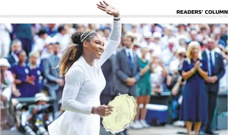  ?? AFP ?? Coming up short: Cleverly sweeping into the Wimbledon final, Serena Williams played extremely well against Angelique Kerber, but the German proved herself the winner in just two sets.