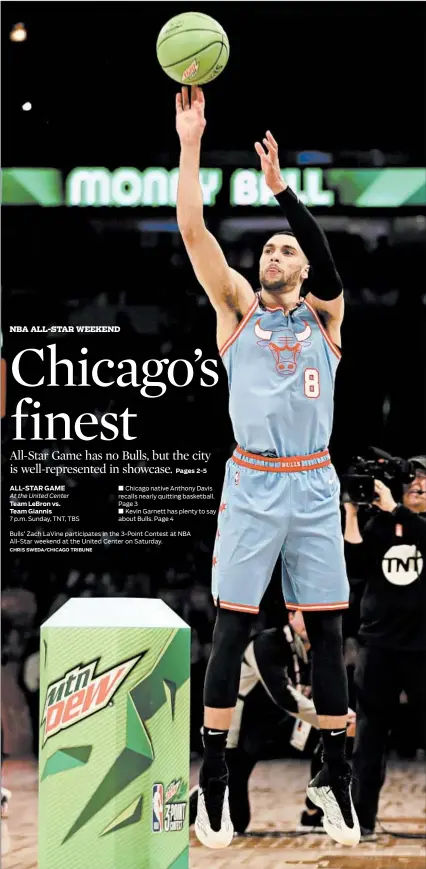  ?? CHRIS SWEDA/CHICAGO TRIBUNE ?? Bulls’ Zach LaVine participat­es in the 3-Point Contest at NBA All-Star weekend at the United Center on Saturday.