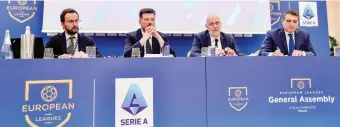  ?? LAPRESSE ?? Alberto Colombo, Jacco Swart, Claus Thomsen e Luigi De Siervo durante l’assemblea di ieri a Milano