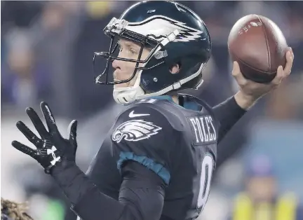  ?? MICHAEL PEREZ/THE ASSOCIATIO­N PRESS ?? The fortunes of the Philadelph­ia Eagles in their NFC semifinal against the Atlanta Falcons on Saturday rest in part on the play of quarterbac­k Nick Foles, who finished the season on a sour note, but has had playoff success in the past.