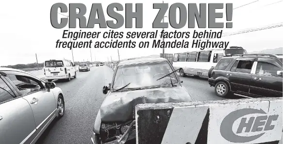  ?? NORMAN GRINDLEY/CHIEF PHOTO EDITOR ?? A pickup which crashed into a concrete median along the Mandela Highway.
