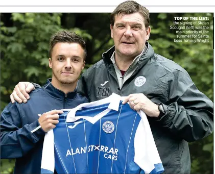  ??  ?? TOP OF THE LIST: the signing of Stefan Scougall (left) was the main priority of the summer for Saints boss Tommy Wright