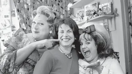  ?? SARA KRULWICH/THE NEW YORK TIMES ?? Margo Lion, center, producer of “Hairspray,” with the show’s stars Harvey Fierstein, left, and Marissa Jaret Winokur in 2002.