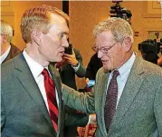  ?? [AP PHOTO] ?? U.S. Sen. James Lankford, left, talks with U.S. Sen. Jim Inhofe at a GOP watch party in Oklahoma City in this photo from 2014.