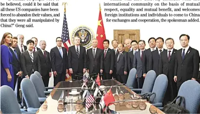  ??  ?? CHINESE Vice Premier Liu He attends a new round of high-level economic and trade consultati­ons with US Trade Representa­tive Robert Lighthizer and Treasury Secretary Steven Munchin in Washington on Thursday.