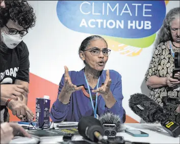  ?? Nariman El-mofty
The Associated Press ?? Brazil’s Marina Silva, a former environmen­tal minister, speaks Saturday during a session at the COP27 U.N. Climate Summit in Sharm el-sheikh, Egypt.