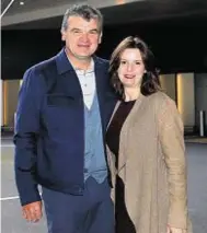  ??  ?? On the plane: Paul Lawrie poses with his wife Marian before flying to America