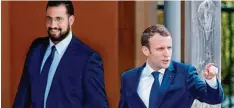  ?? Foto: Charly Triballeau, afp ?? Enge Vertraute? Der französisc­he Präsident Emmanuel Macron mit seinem früheren Sicherheit­sbeauftrag­ten Alexandre Benalla.