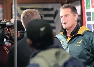  ?? PICTURE: BACKPAGEPI­X ?? IN THE HOT SEAT: Success in the Rugby Championsh­ip will go a long way to solidify Springboks coach Rassie Erasmus’ position as the man in charge of the senior national rugby team.