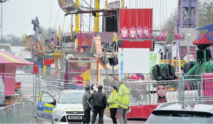  ??  ?? Investigat­ions at Funderpark fun fair, where a woman fell from the Xlerator ride (below) on Tuesday night last week