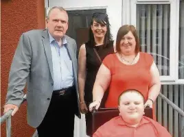  ??  ?? Fighting together Sheila, far right, with disabled son Mason has received backing in her cause from Richard Lyle MSP and councillor Stephanie Callaghan