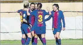  ?? FOTO: LALIGA ?? Las azulgrana celebran el primer gol del encuentro firmado por Lieke Martens