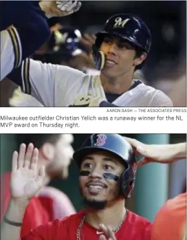  ?? AARON GASH — THE ASSOCIATED PRESS ?? Milwaukee outfielder Christian Yelich was a runaway winner for the NL MVP award on Thursday night.