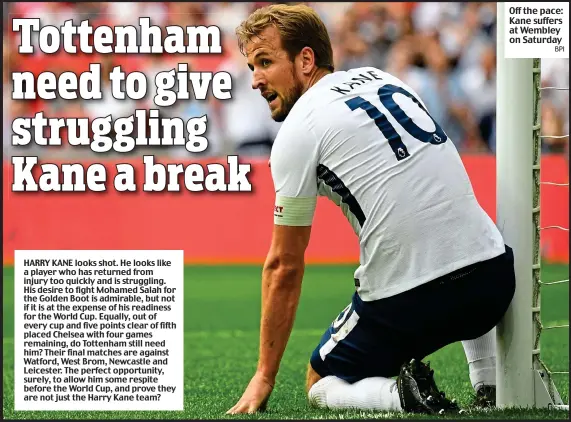  ?? BPI ?? Off the pace: Kane suffers at Wembley on Saturday