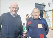  ?? Marian Roche) ?? Old Kilfinane schoolmate­s PJ Treacy and Donie O’Sullivan at Scoil Fhionáin last Thursday for the official opening of the new AstroTurf pitch. (Pic: