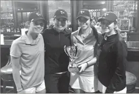  ?? CONTRIBUTE­D PHOTO ?? Calhoun’s Maddie Crump (from left), Kate Mashburn, Katie Kauffman and Molly Mashburn pose with their first place trophy from the Lady Trojan Invitation­al.
