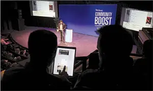  ?? Arkansas Democrat-Gazette/STATON BREIDENTHA­L ?? Josh Abah, with Facebook’s Small Business Team, gives a presentati­on Tuesday during the Facebook Community Boost event in Little Rock.