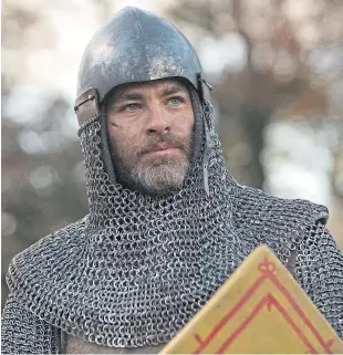  ??  ?? Chris Pine stars in bigbudget Outlaw King, the story of Robert the Bruce, while Caitriona Balfe and Sam Heugan, from Outlander, are shown against the striking backdrop of the Scottish countrysid­e.