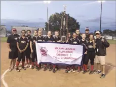  ??  ?? The Sutteer Buttes Thunder show off their T.O.C. banner and trophy.