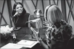  ??  ?? REAL TALK: Taraji P. Henson left, and Mary J. Blige are shown Oct. 13 during the recording of an episode of Blige’s new radio show, “Real Talk.” The episode featuring Henson will air on Apple Music’s Beats 1 Radio on Dec. 6.