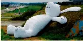  ?? — ANI ?? Dutch artist Florentijn Hofman’s latest creation, a 25 metre white rabbit is kept at the Taoyuan Land Art Festival in Taiwan on Tuesday. —
AP