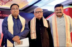  ??  ?? (L-R) Sasmit Patra, Narasingha Mishra and Prithviraj Harichanda­n