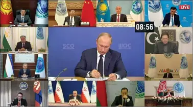  ?? ?? This 10 November 2020 photo shows Russian President Vladimir Putin attending the 20th Summit of SCO Council of Heads of State, via video-conferenci­ng. ANI