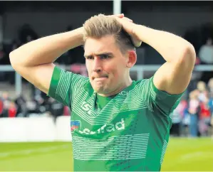  ??  ?? Toby Flood is left dejected after Newcastle were defeated and relegated at Kingsholm