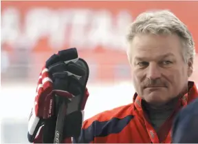  ?? AP FILE PHOTO ?? Dale Hunter is seen during an NHL hockey practice at the Kettler Capitals Iceplex in Arlington, Va., on Nov., 28, 2011. Hunter will be Canada’s head coach at the 2020 world junior hockey championsh­ip.