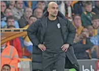  ?? (AFP) ?? Manchester City’s Spanish manager Pep Guardiola looks on during an English Premier League match.