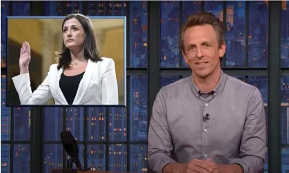  ?? Photograph: YouTube ?? Seth Meyers: ‘This hearing really was shocking, and I genuinely did not think I had the capacity to be shocked any more. Even Fox News seemed dazed and paralyzed by how devastatin­g it was.’