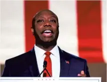  ?? CHIP SOMODEVILL­A/GETTY ?? Sen. Tim Scott, of South Carolina, delivered the Republican response to President Joe Biden’s address Wednesday.