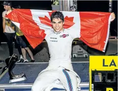  ?? ATP/WENN.COM ?? Canadian Formula One driver Lance Stroll celebrates his first podium after finishing third at the Azerbaijan Formula One Grand Prix late last month at Baku City Circuit in Baku, Azerbaijan.