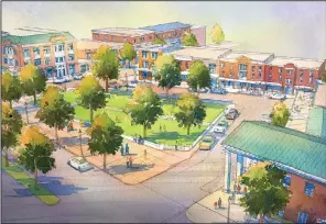  ?? Special to the Democrat-Gazette ?? This artist rendering shows Johnson Square, a town square that is under constructi­on in the Northwest Arkansas town.