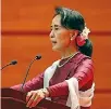  ?? PHOTO: REUTERS ?? Myanmar State Counsellor Aung San Suu Kyi delivers a speech to the nation over Rakhine and Rohingya situation, in Myanmar’s capital Naypyitaw.