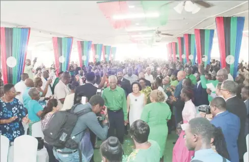  ?? (PNCR photo) ?? President and PNCR Leader David Granger and First Lady Sandra Granger lead a procession into the packed auditorium at Congress Place, Sophia, where the PNCR’s 20th Biennial Delegates Conference opened yesterday.