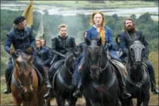  ?? ASSOCIATED PRESS ?? This image released by Focus Features shows, from left, Ian Hart as Lord Maitland, Jack Lowden as Lord Darnley, Saoirse Ronan as Mary Stuart and James McArdle as Earl of Moray in a scene from “Mary Queen of Scots.”