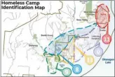  ?? City of West Kelowna ?? This map shows the approximat­e location of 30 camps or rough shelters used by the homeless population on the Westside.