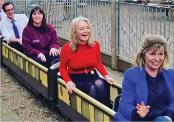  ??  ?? On track for a leadership bid? Liz Truss, centre, at a theme park in West Sussex