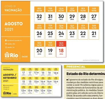  ??  ?? Novo calendário
de vacinação contra a covid-19
divulgado na noite de ontem pela Prefeitura
do Rio