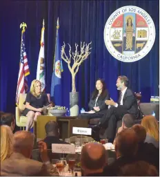  ?? Dan Watson/The Signal ?? Los Angeles County Supervisor Kathryn Barger, left, has a discussion Wednesday with Sachi Hamai, the county’s CEO, center, and Jonathan Sherin, director of the L.A. County Mental Health Department during the State of the County address held at the Hyatt Regency Valencia.