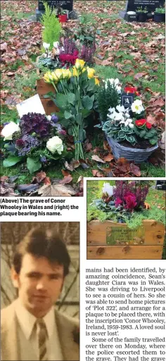  ??  ?? (Above) The grave of Conor Whooley in Wales and (right) the plaque bearing his name.
The late Conor Whooley.