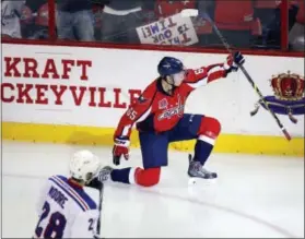  ?? ALEX BRANDON — THE ASSOCIATED PRESS ?? Washington Capitals left wing Andre Burakovsky reacts after scoring in the third period against the New York Rangers in Game 4on Wednesday.