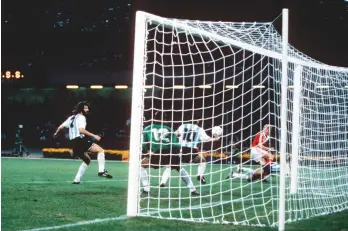 ??  ?? Handy...Maradona prevents a Russian goal at the 1990 World Cup